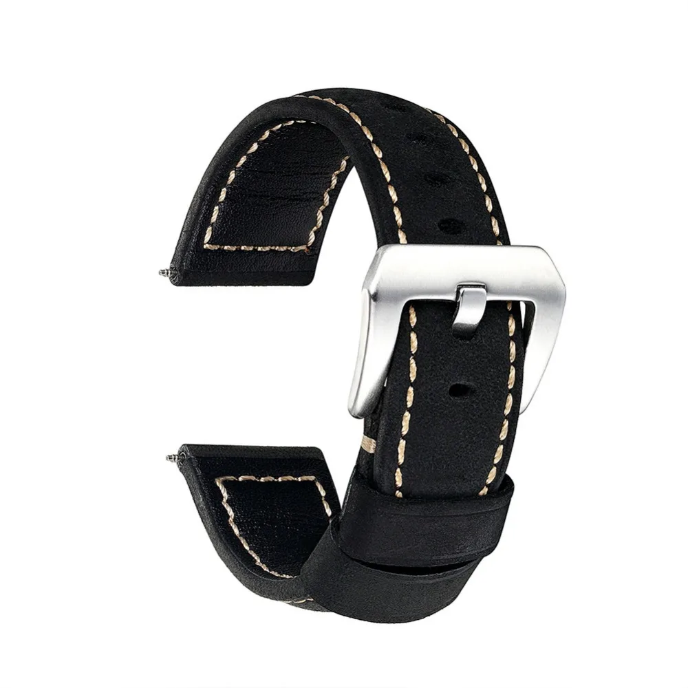 Onthelevel handmade Fashion Genuine leather watchband straps black  20mm 22mm watches men bracelet high quality