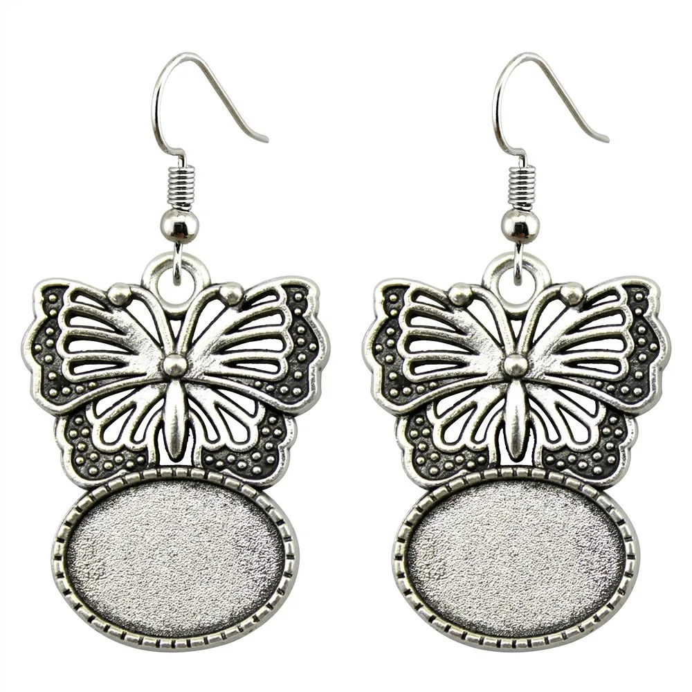 3 Pairs Fit 13x18mm Oval Glass Cabochon Earring Settings Silver Tray Earring Hooks Diy Earrings Base Bezels for Handmade Jewelry Jewelry Findings