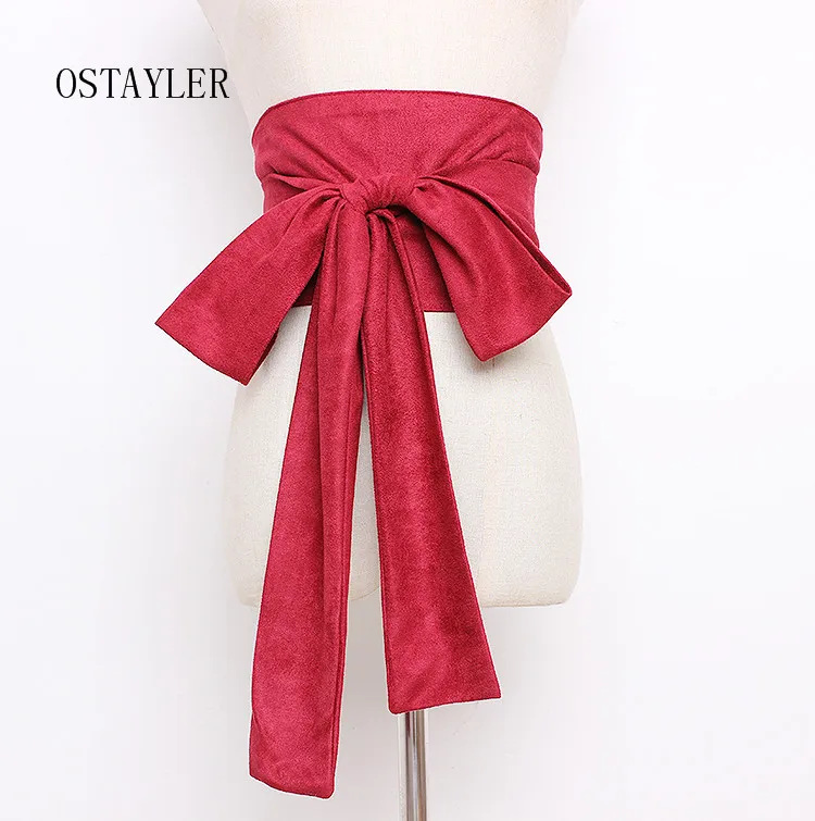 

2019 Red Blue Brown Suede Waist Belts Women Autumn Wide Waist Band Caestus Fashion Self-Tie Bandage Bowknot Corset Dress Belts