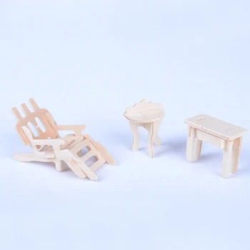 

1SET=34PCS Wooden Doll House Dollhouse Furnitures Scale Miniature Models Jigsaw Puzzle DIY Accessories Set
