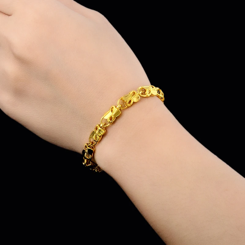 

High Quality Plated 24K Bracelets For Best Friends Women Yellow Gold Color Luxury Hollow Pretty 2018 Trendy And Charm Bangle