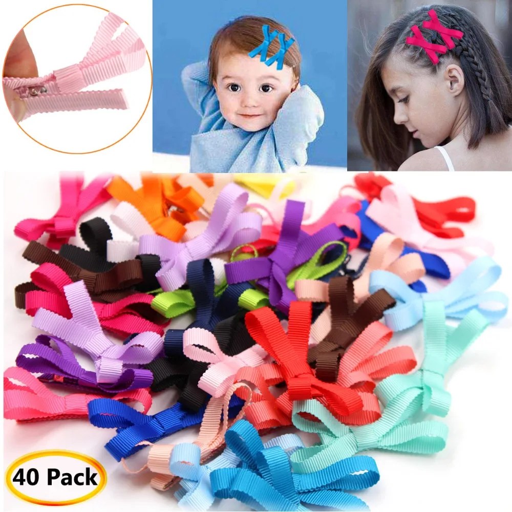 

40Pcs Mixed Colors Grosgrain Ribbon Baby Girls Small Hair Bows Full lined Hair Clips Barrettes for Infants Newborn and Toddlers