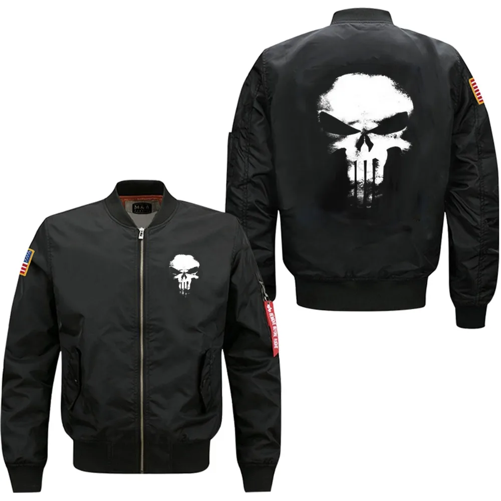 

spring autumn man bomber jacket Ghost rider skull print add cotton waterproof and windbreak jacket US size