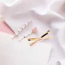 MENGJIQIAO Корейская новая полоса стиль большой бант Эмаль Сердце заколки для волос для женщин искусственный жемчуг шпильки для волос модные аксессуары