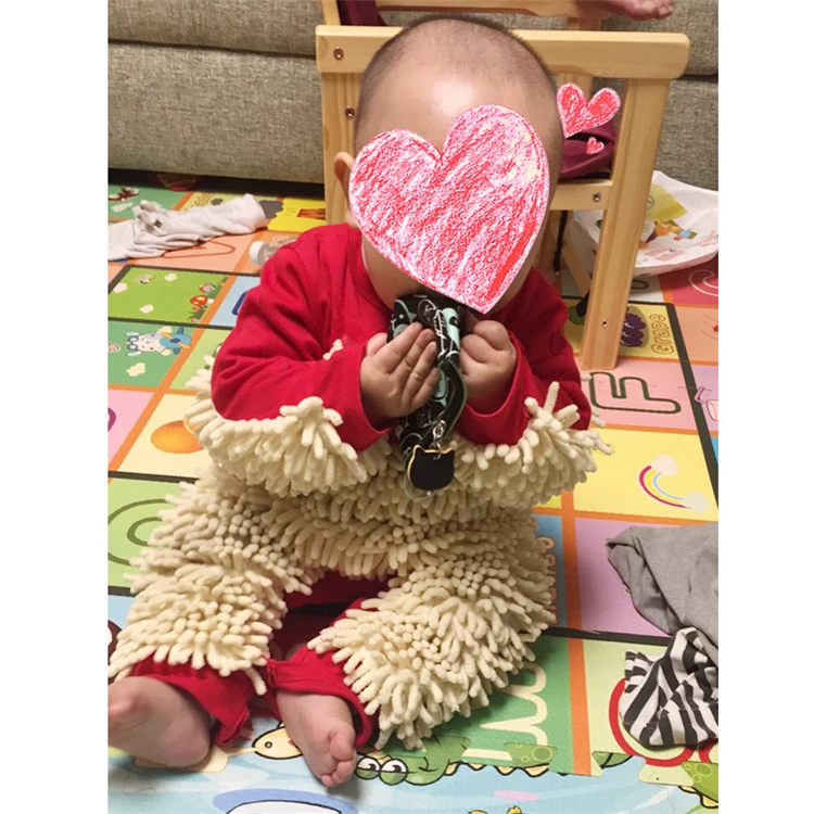 Hot Baby Mop Romper Outfit Unisex Boy Girl Polishes Floors Cleaning Mop Suit Autumn Winter Kids Crawls Toddler Swob Jumpsuit bright baby bodysuits