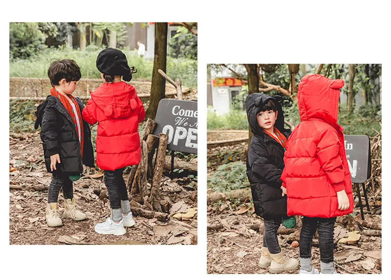 2019 Brand Winter Children's Long Hooded Down Jacket Children's Boy Girls Rabbit Ears Shape Candy Color Down Overwear Coat Cute07