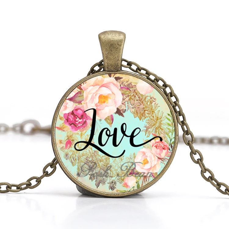 Женское винтажное ожерелье Love/Hope/Dream/Faith/Believe/Wish Античная бронзовая цепочка стекло