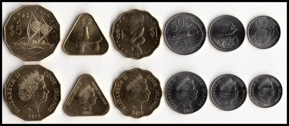 6pcs Cook Islands coins 2015 edition, the Queen's head Contains a
