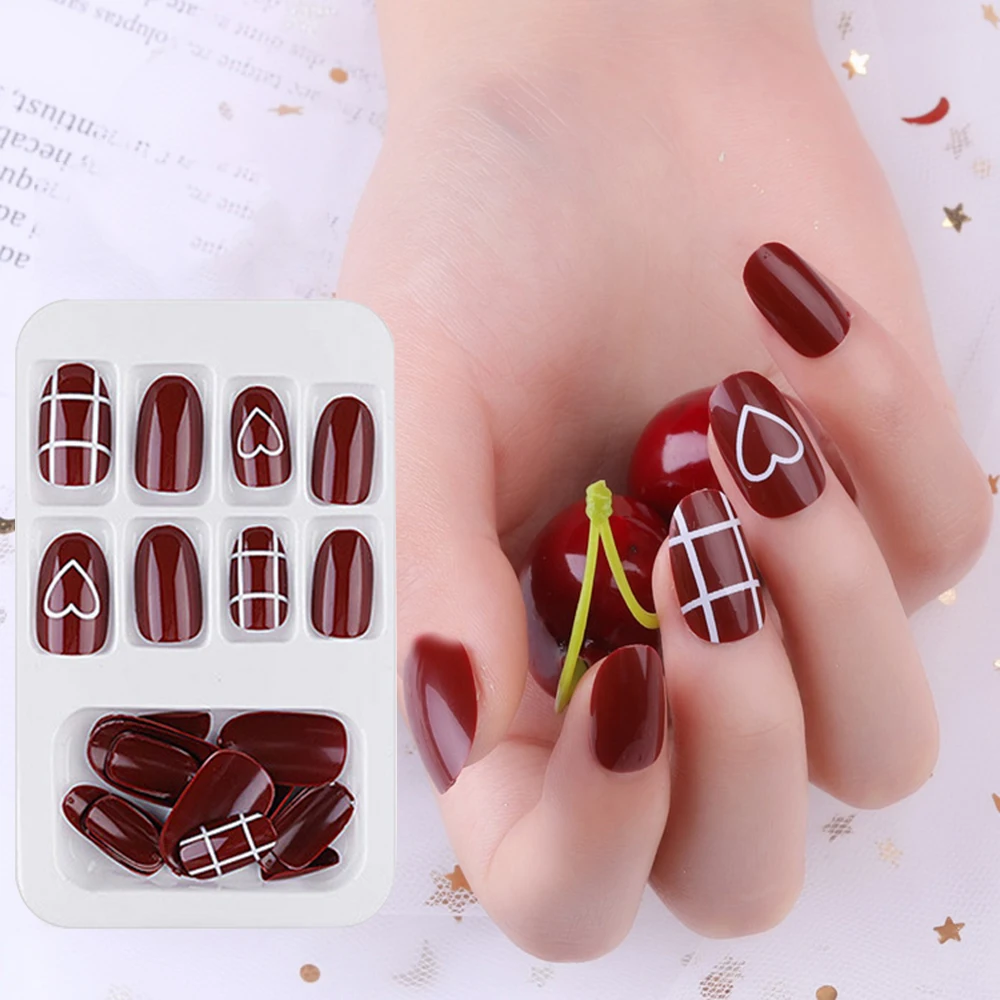 

Manicure Finished Piece Detachable Fake Nails 24 Pieces of Nail Patch Jelly Glue DIY Nail Art Valse Fake Sticker Glue Tips TSLM1