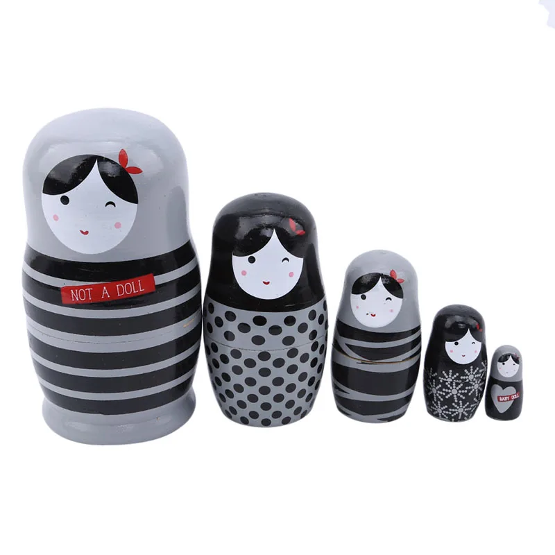 New Style 5 Pcs/Set Striped Girl Russian Dolls Hand Painted Home Decor Birthday Gifts Baby Toys Nesting Dolls Wooden Matryoshka