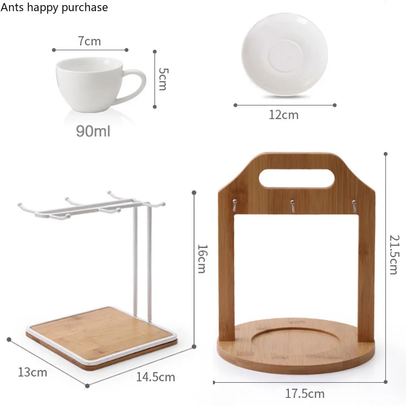 6pcs/set Ceramics Coffee Cup and Saucer Set Cup Holder Simple Home Afternoon Tea Set Creative Espresso Cup Saucer 90ml