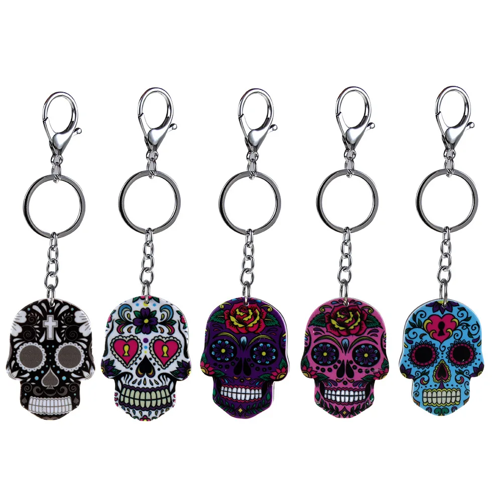 

Calavera Sugary-sweet whimsical skull Keychain Keyring Celebrate Mexican Day of the Dead Halloween Acrylic Sugar Skull Key Chain