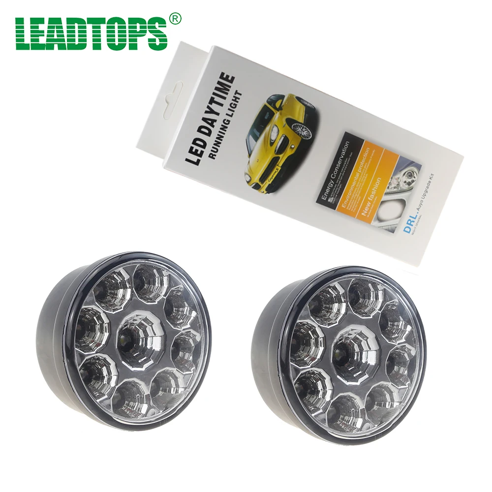 LEADTOPS 2PCS 9W 9 LED Daytime Running Light Waterproof Round Fog Light LED Auto DRL 12V