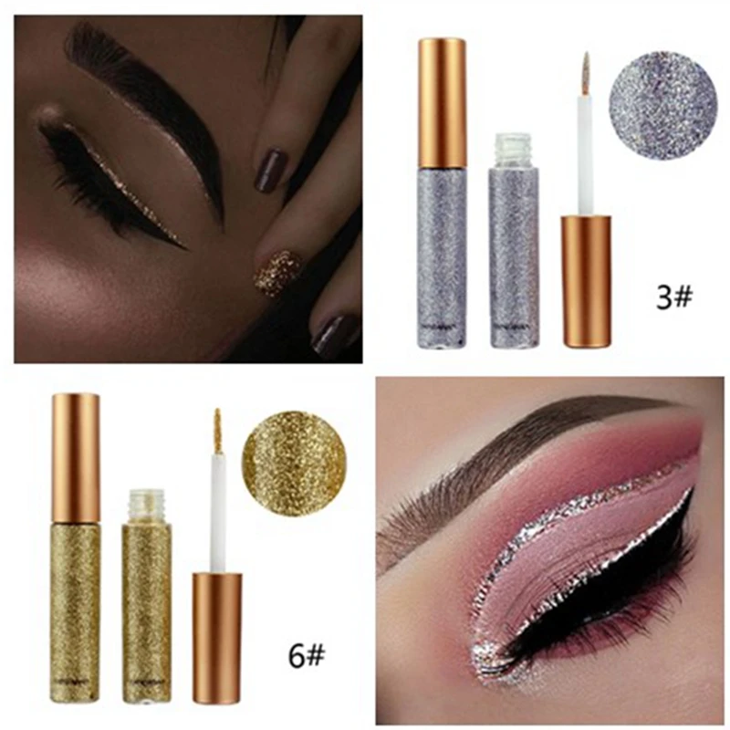 

HANDAIYAN Glitter Eyeliner Liquid Make Up Sexy Women Eyes Shimmer Easy to Wear Waterproof Pigmented Gold Liquid Eyeliner Makeup