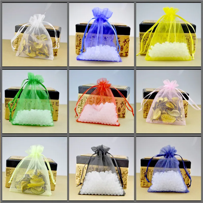 100 шт Случайные Смешанные цвета сумки из органзы 7x9 см маленькие упаковочные пакетики для украшений рождественские подарки упаковочные сумки Подарочная сумка из органзы Мешочки