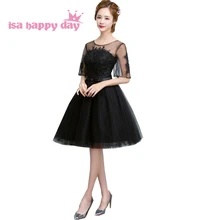 Miss sexy vestido noiva vestidos pageant lace joelho comprimento mangas vestido de baile black lace vestidos de baile para as mulheres 2017 H3851