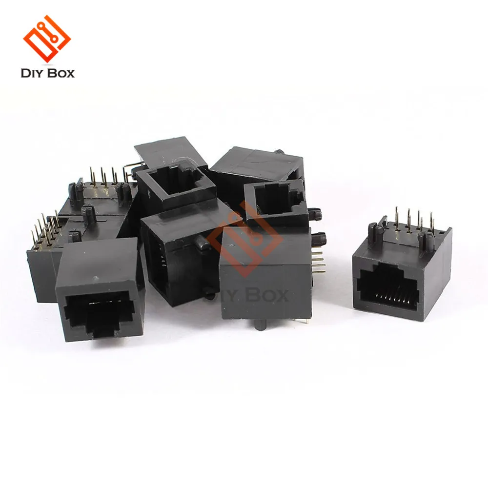 

10PCS Black RJ45 8P8C Jack Modules PCB Mount Network Internet Connectors