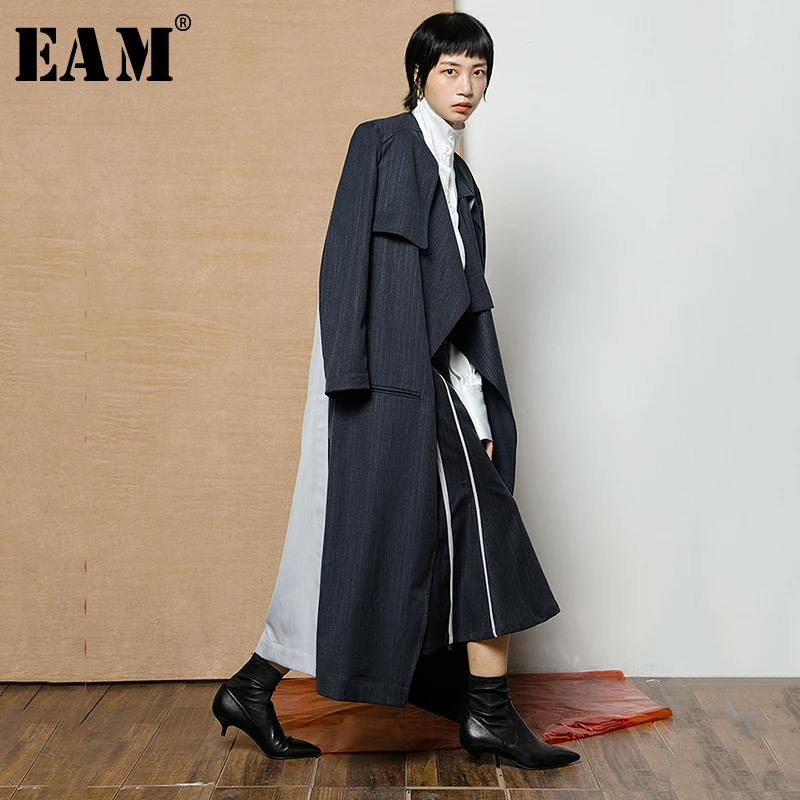 Longue Revers eam Coupe Frappé Nouveau 2019 Manches Veste Rayé Marée Femmes De À Couleur Printemps Longues Dark Blue Mode Foncé vent Bleu Jh925 t4r4q7wO