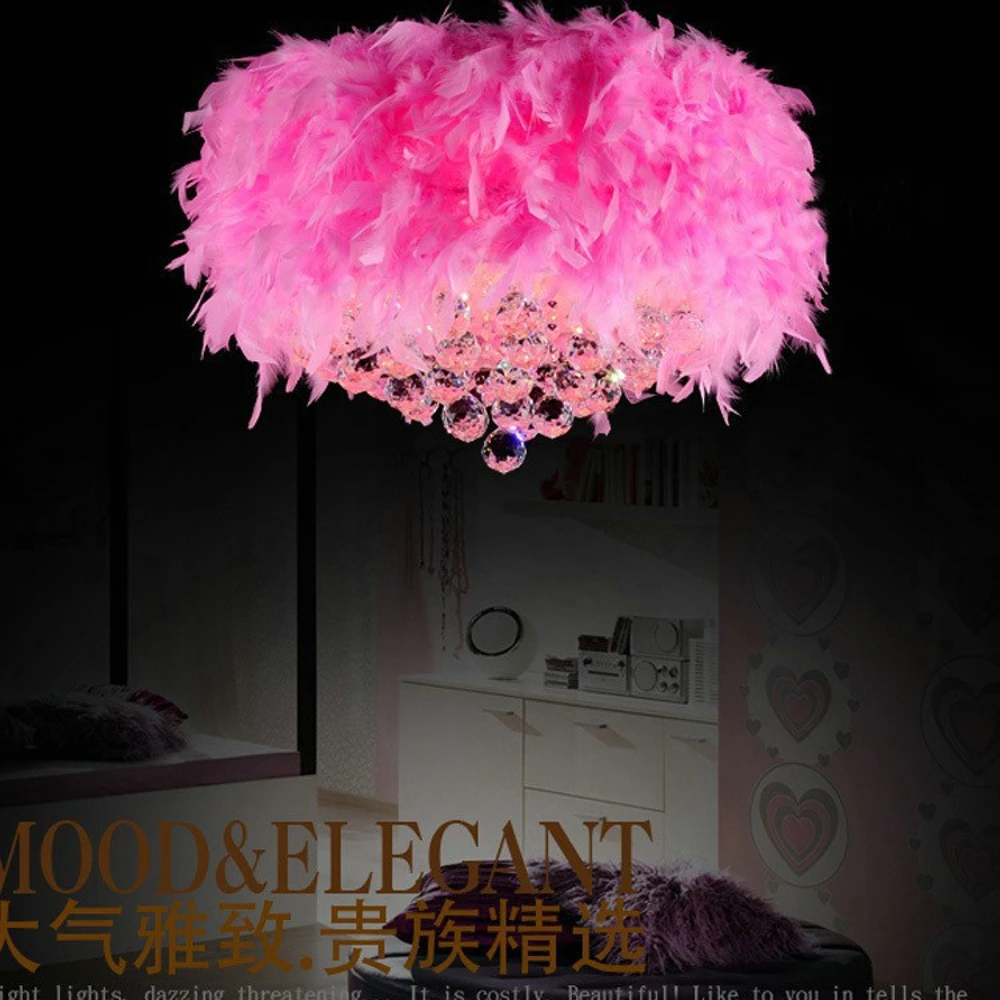 

multi color feather pendant lights children's room hanging light crystal pendant lamp bedroom kid's wedding lighting fixture