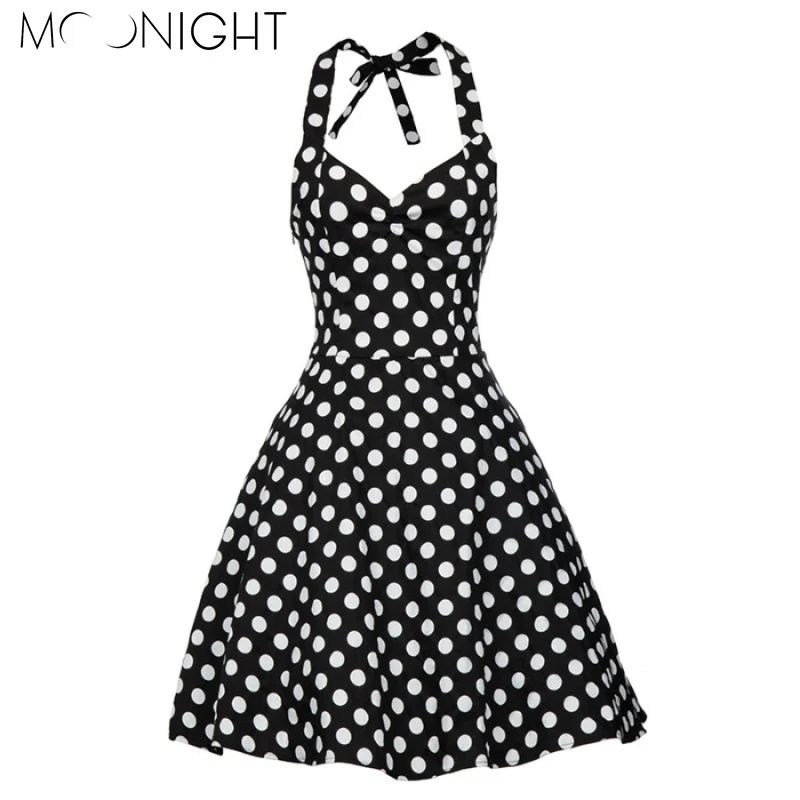 MOONIGHT Brand S 2XL Empire Women Halter Dress Vintage Rockabilly Swing