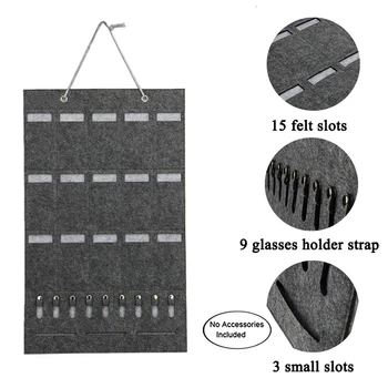 

Sunglasses Organizer Storage Wall Hanging Pocket Jewelry Storage Bag Felt Bag with 15 Pocket 9 Hooks