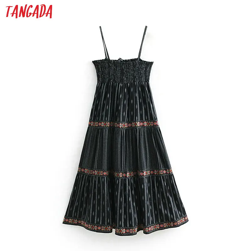 

Tangada summer spaghetti strap cotton dresses women tunics 2019 fashion embroidery pleated dresses sexy sundress vestidos CE06