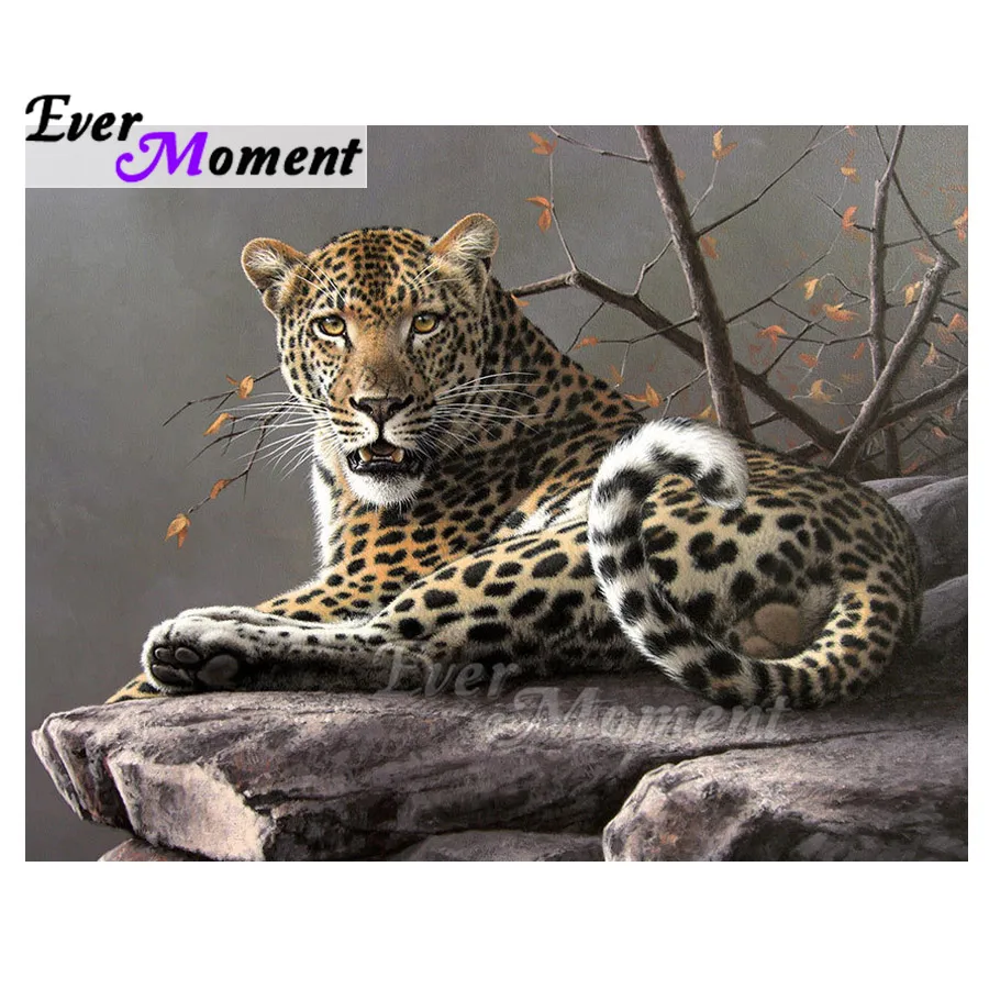 

Ever Moment Diamond Painting Leopard on Stone Full Square Drill Picture Of Rhinestone Diamond Embroidery Decoration Home ASF1588