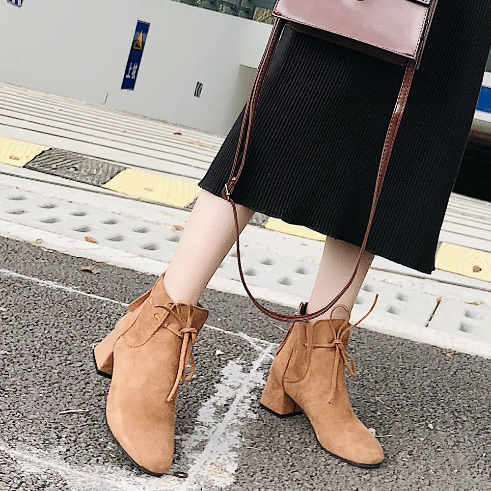 

women's shoes t new 2019 zapatos mujer tacon Womens Back Zipper Suede Shoes Lady's Ankle Boots Bow Fashion High Heel Boots #4gh