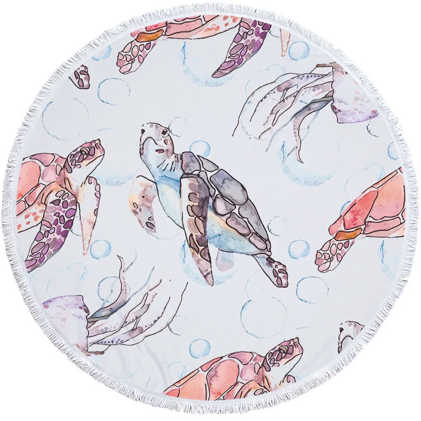 Черепаха Рыба круглый пляжное полотенца подводный мир толстые душ банные полотенца из микрофибры Лето Плавание Круг Йога коврики 150 см с ленточки - Цвет: Pattern 4