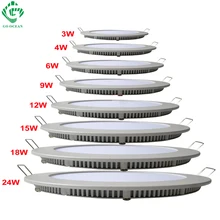 Светодиодная панель Даунлайт Круглый потолочный утопленный свет пятна 3W 4W 6W 9W 18W Крытый ультра тонкий прожектор Лампа Ванная Вниз Светится