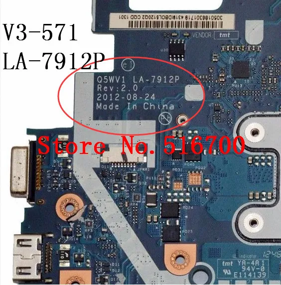 

Original Mainboard NB.C1F11.001 NBC1F11001 For Acer V3-571 Q5WV1 LA-7912P motherboard OK