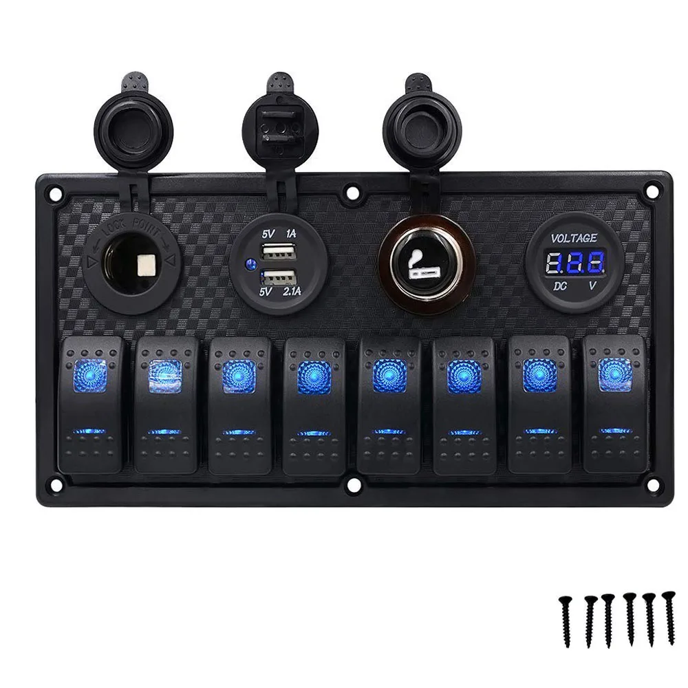 1 Pair 8 Gang Switches Panel Rocker Control Car Boat Switch Panel 12