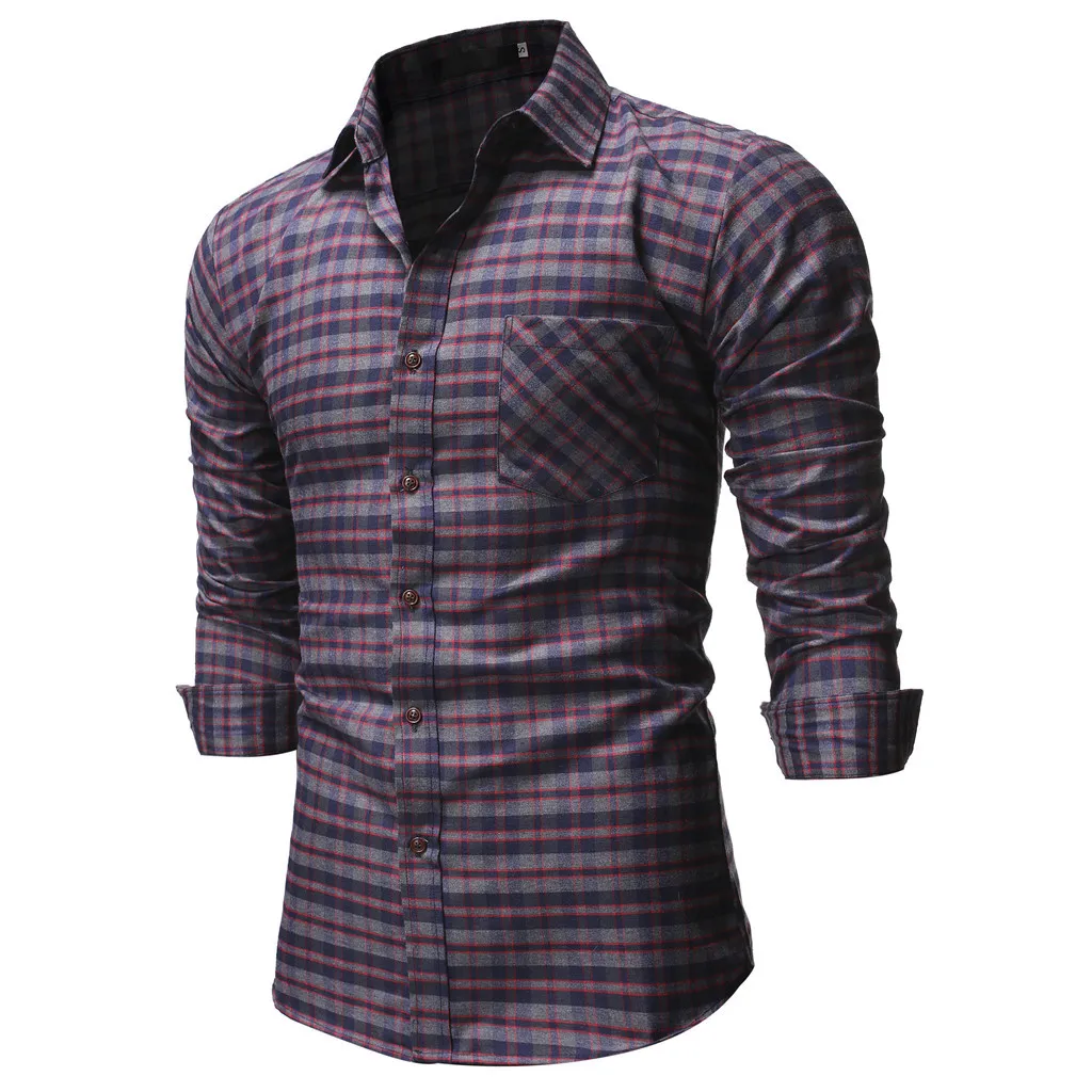 Camisa masculina мужские рубашки мужская повседневная нормальная клетчатая деловая рубашка с длинными рукавами и пуговицами мужская рубашка