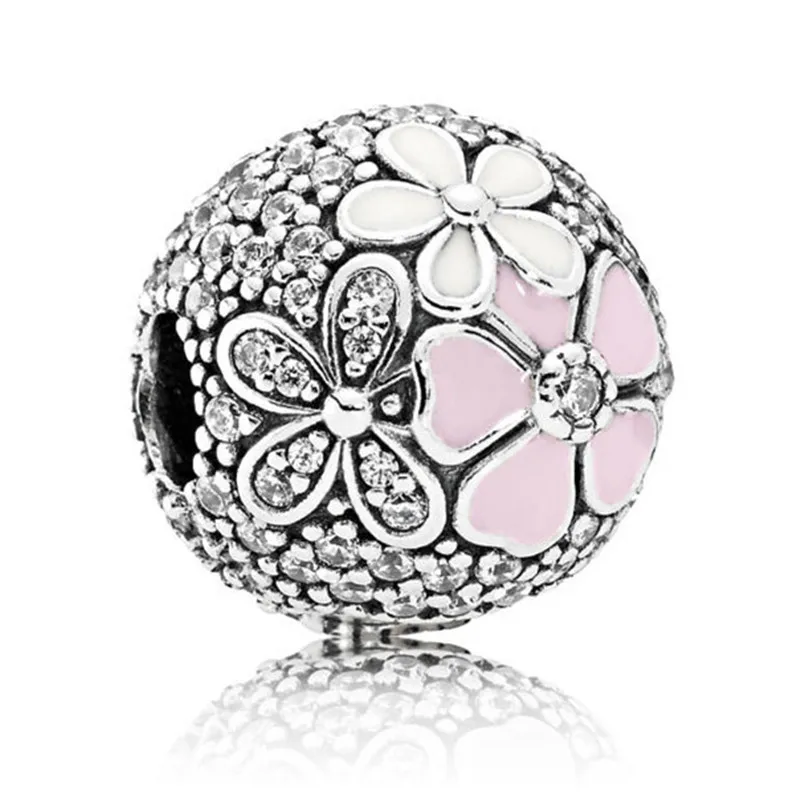 

925 Sterling Silver Zirconia Stopper Bead Poetic Blooms Fixed Clip Charm Fit Original Pandora Bracelet Bangle Women DIY Jewelry