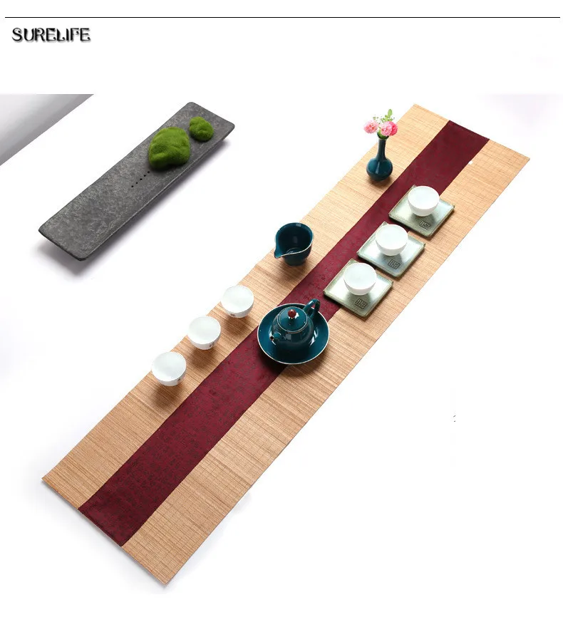 

Vintage Chinese Style Bamboo Table Runner Tea Mat Tea Set Accessories Tablecloth For Wedding Dining Room Party Decorations