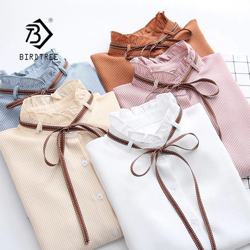 2019 امرأة مخطط قميص واحد الصدر الكشكشة رفض طوق طويلة الأكمام بلوزة قطن الدانتيل يصل القوس الأنثوية المبيعات T8D408Z 2019 امرأة مخطط قميص واحد الصدر الكشكشة رفض طوق طويلة الأكمام بلوزة قطن الدانتيل يصل القوس الأنثوية المبيعات T8D408Z