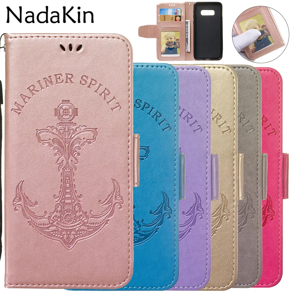 

Flip Book Case for Samsung Galaxy S10 Lite J4 J6 A6 A8 Plus J3 J7 A7 A9 2018 Note 9 Mermaid Anchor Pattern Card Money Photo Slot