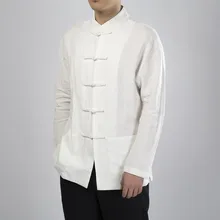 MIXCUBIC осенние уникальные мужские льняные рубашки с пряжкой в китайском стиле повседневные тонкие мужские льняные рубашки с воротником-стойкой, M-4XL