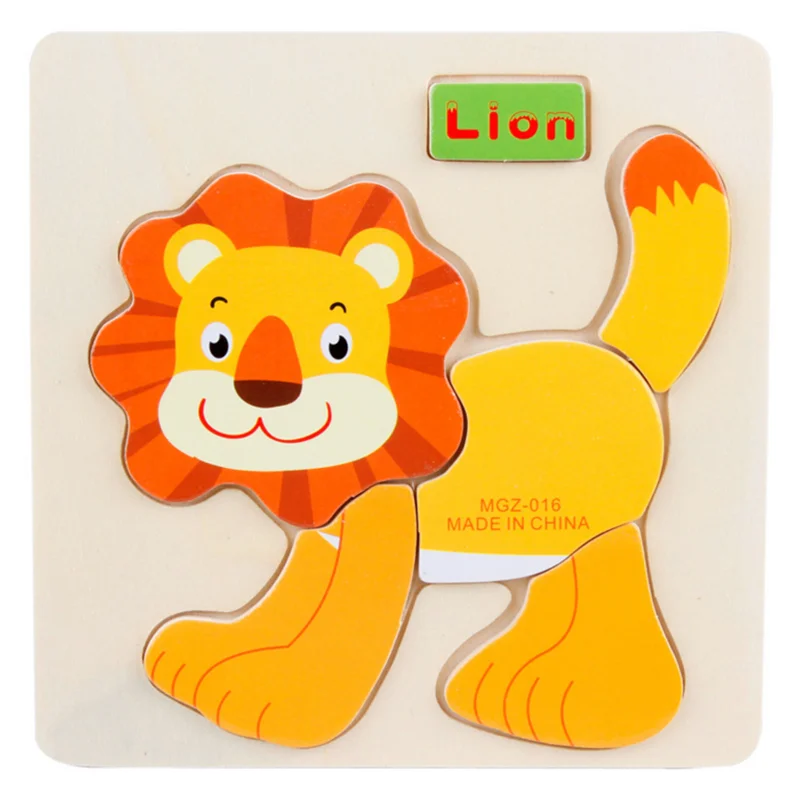 1 шт. детские 3D Монтессори Детские деревянные игрушки деревянные Мультяшные животные дорожные Пазлы игрушки для детей развивающие игры головоломки подарки - Цвет: lion