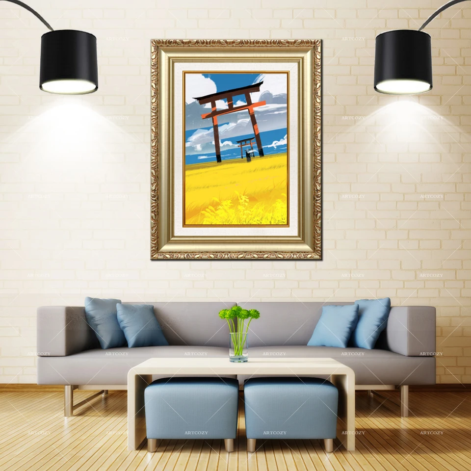 Artcozy Golden Frame Abstract Torii Waterproof Canvas oil Painting | Дом и сад