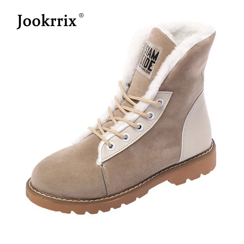 

Jookrrix 2018 Casual Shoes Women Fashion Brand Snow Boots Lady chaussure Winter Female footware Cross-tied Ankle Boots with Fur