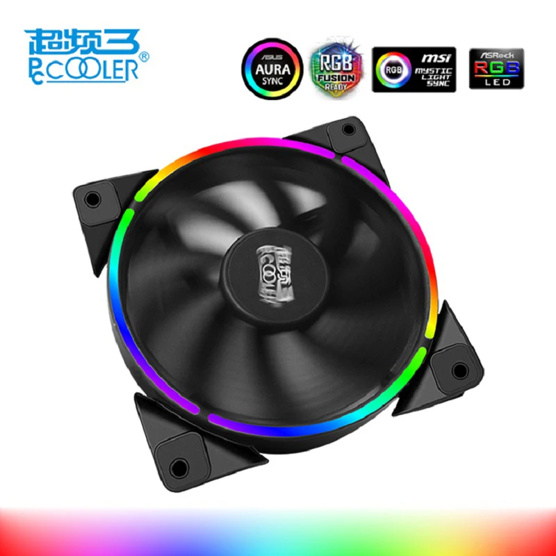 Tanie PcCooler 12cm wentylator obudowy Halo LED AURA RGB 4pin PWM cichy garnitur dla chłodnica procesora chłodzenie wodne 120mm komputer chłodzenie wentylator do komputera 1 sztuk