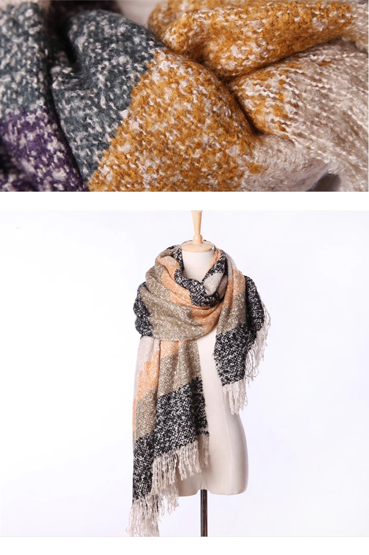 Mingjiebihuo мода круг пряжа шарф мохер горизонтальный полосатый платок Корейская версия мягкий толстый теплый