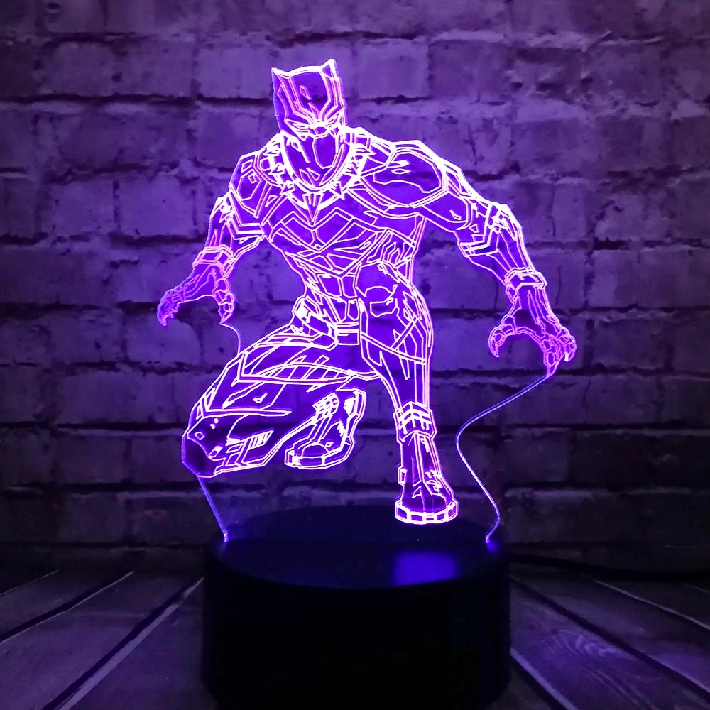 Герой Marvel мультфильм Мстители Черная пантера 3D лампа Mulitcolor USB зарядка светодиодный ночник Праздничная Вечеринка настроение Лава дети игрушка подарок