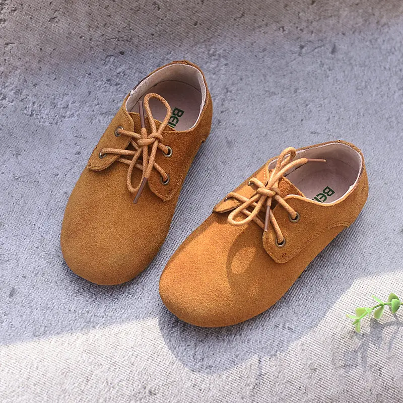 Детская Осенняя обувь кеды коровьей замша мальчиков и девочек шнуровке Оксфорд обувь детская повседневная обувь на шнуровке