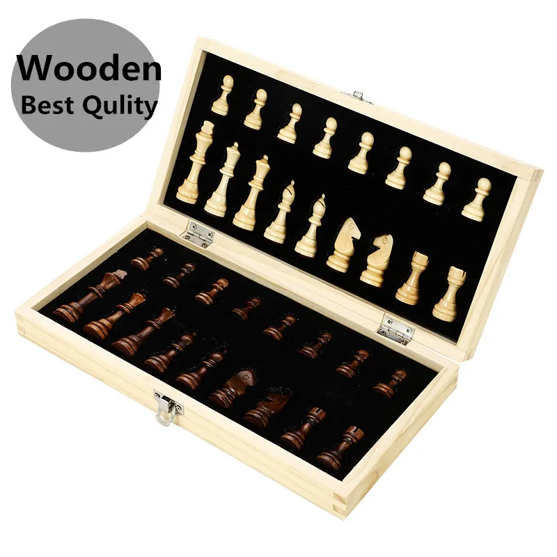 

2019 Magnetic & Folding Wooden Chess Set Board Size 39 cm x 39 cm Extra Queen Board Games Kids Gift Toy For Travel Portable