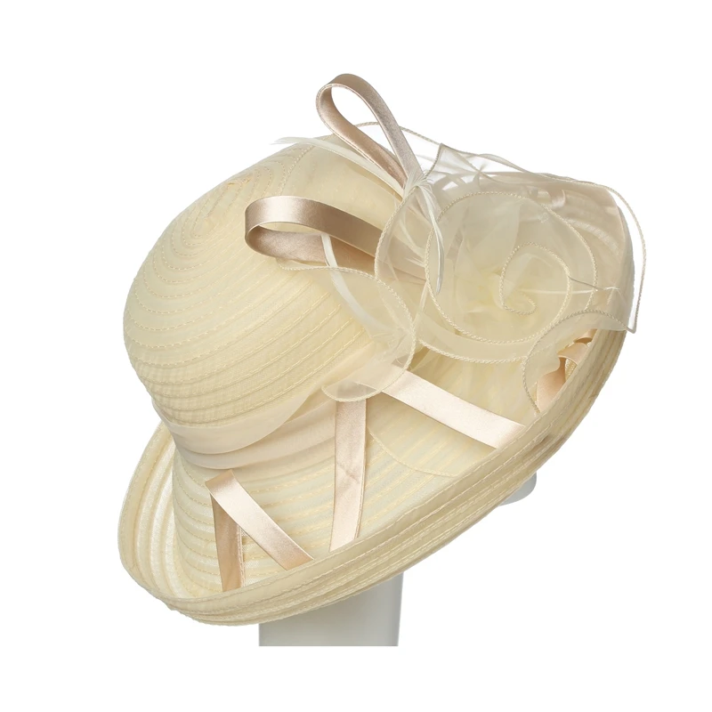 

HW Boutique Organza Elegant Hats Flowers and Feather Bridal Hats Wedding Hats for Women Ivory Foldable Hat Eugen Yarn Cap