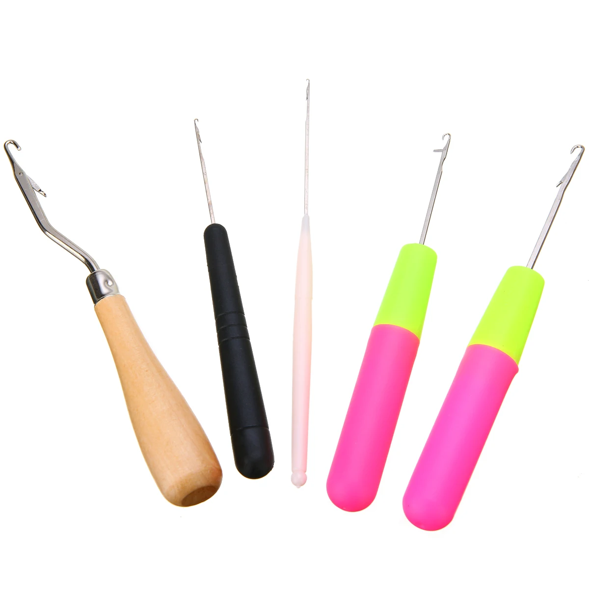 5pcs Crochet Needle Braiding Latch Hook Plastic & Wood Handle Tool Weaving Hair Sweater Wool Dreadlock DIY Handmade Crafts