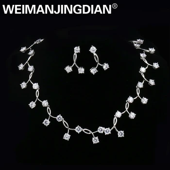 

WEIMANJINGDIAN Brand Elegant Round Cubic Zirconia Necklace Sets for Wedding Bride or Bridesmaid in White Gold Color