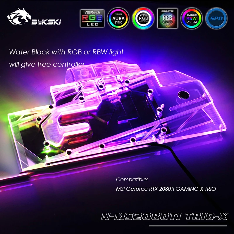 Кулер Bykski GPU работает с MSI Geforce RTX 2080Ti GAMING X TRIO водяное охлаждение VGA блок для воды N
